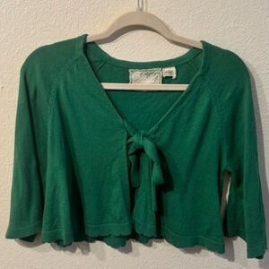 Y2K Anthropologie Green Tie-Front Bolero.